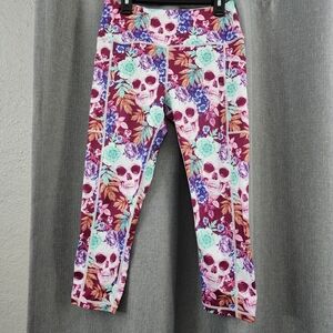Constantly Varied Gear Skull and Floral Capris - Purple and Teal